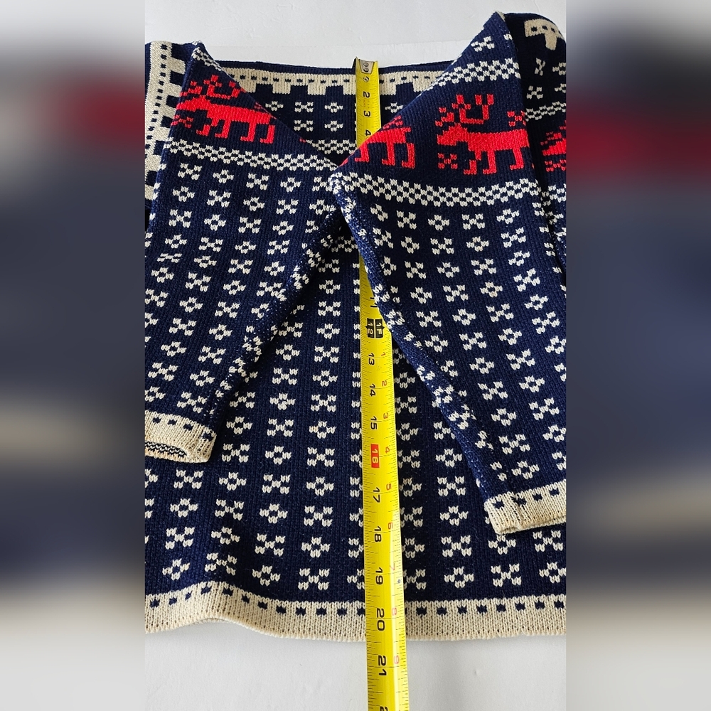 An Olympic Original Medium Nordic Sweater Norway Navy Red Deer Fair Isle Wool - Picture 10 of 10